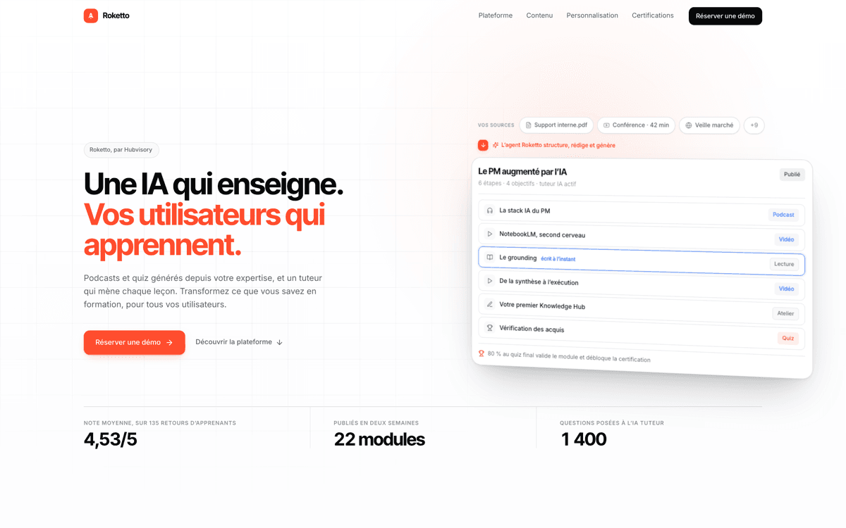 Aperçu de l'interface Roketto
